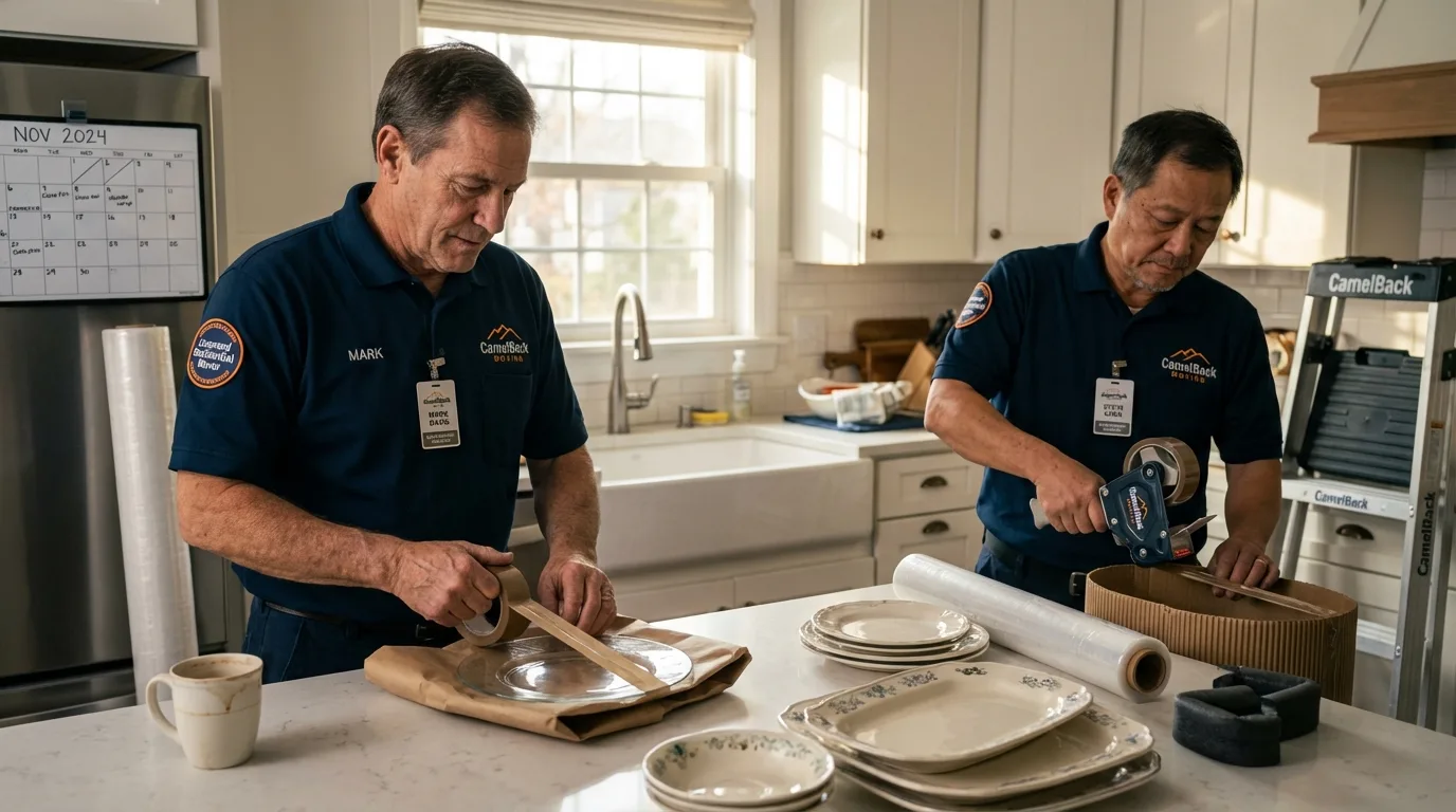 Professional crew packing kitchen dishware in Lame Deer, MT